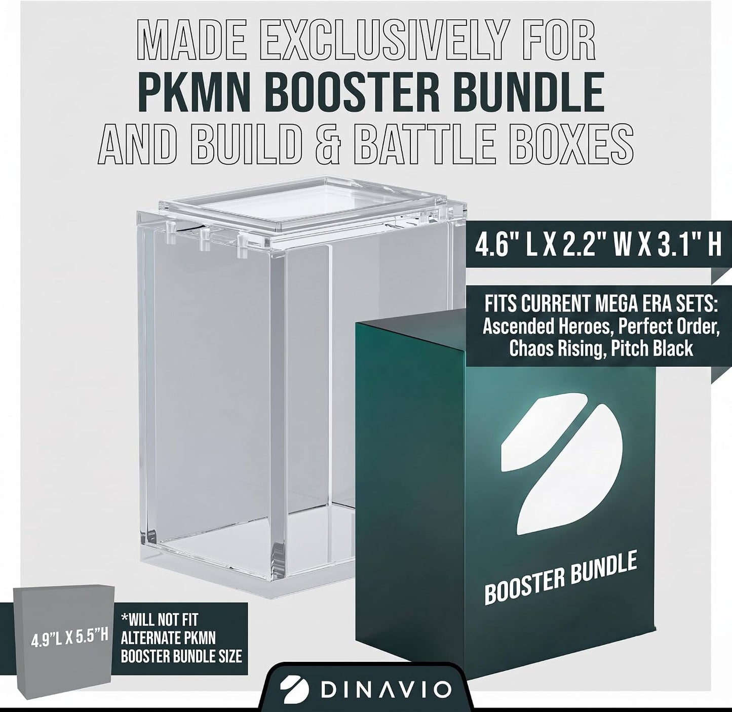 3 Pack Booster Bundle Acrylic Cases (Stackable) Tall Size Compatible w/ Booster Bundle Sets Ascended Heroes+ 4.6" x 2.2" x 3.1" (3 Pack)