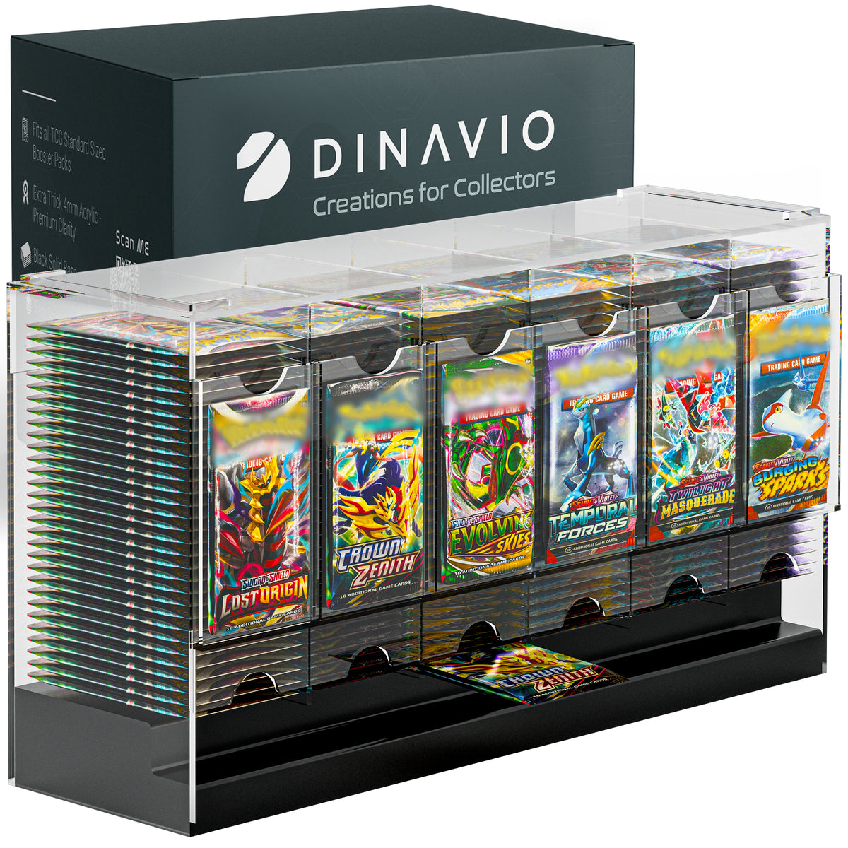 booster box srl Dinavio Crafthouse 6-Slot Pack Dispenser with Black Base - Fits 240 Booster Packs for Dispensing Scarlet and Violet-Twilight Masquerade Booster Pack Box Theme:Dragon's Scale Gatherer and sports card boosters. Want Opinions on my