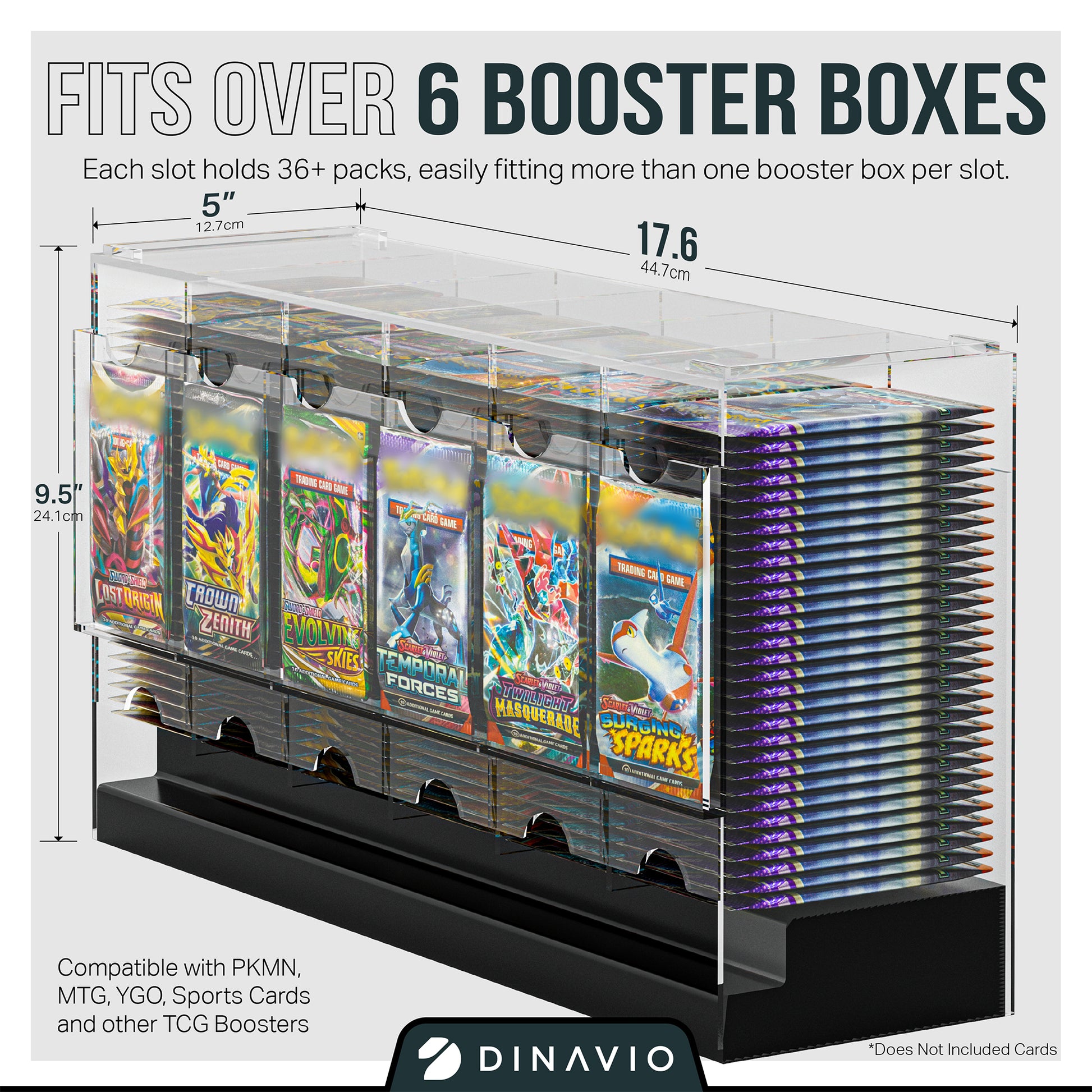 Dinavio Crafthouse 6-Slot Booster Pack Dispenser with Black Base - Fits 240 Booster Packs for Dispensing - Compatible with TCG Trading Card Boosters Dinavio Crafthouse 6-Slot Booster Pack Dispenser with Black Base - Fits 240 Booster Packs for Dispensing - Compatible with TCG Trading Card Boosters